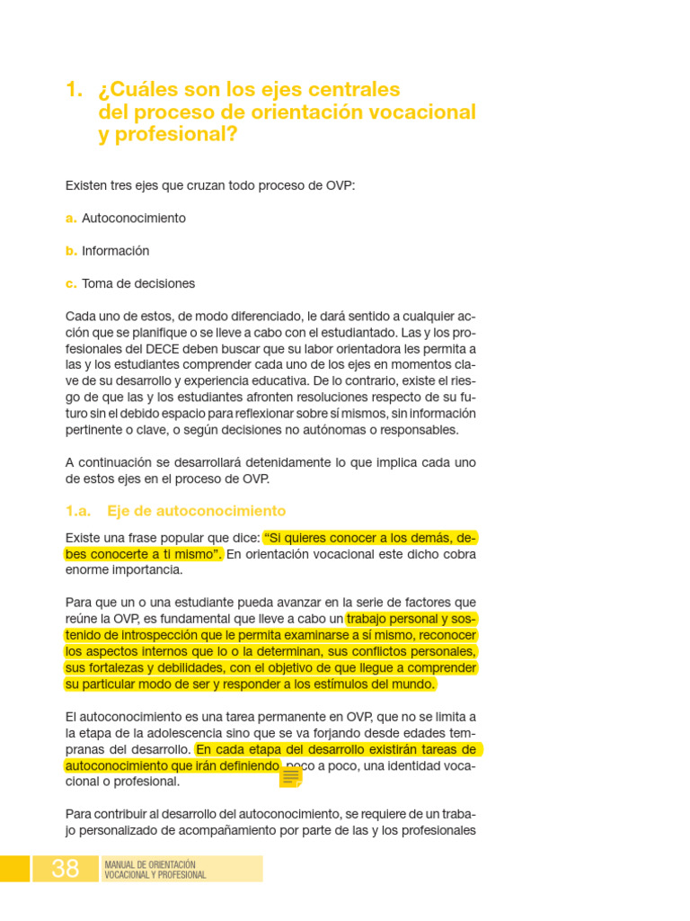 Ejes Clave en Orientación Vocacional | PDF | Toma de decisiones ...