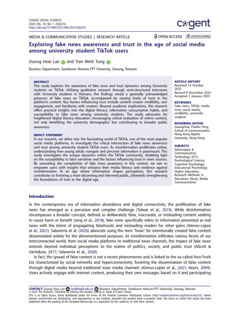 Exploring Fake News Awareness and Trust in The Age | PDF | Social Media ...