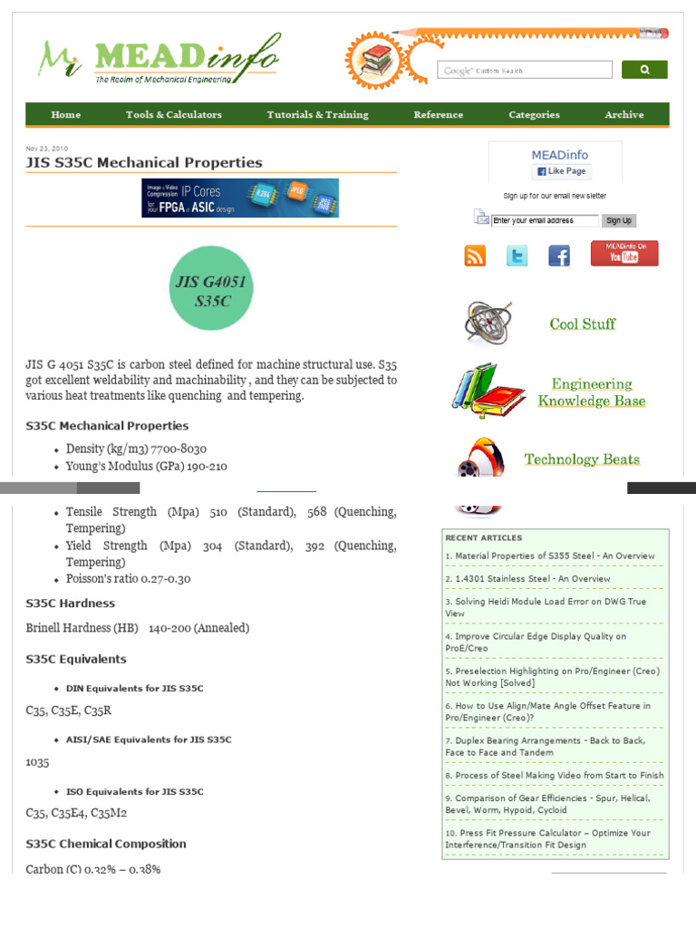 JIS S35C Mechanical Properties Overview | PDF | Steel | Strength Of ...