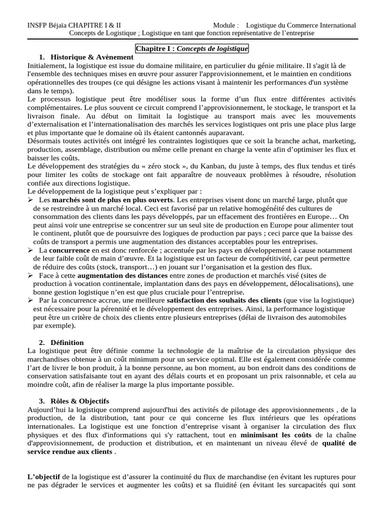 Concepts et enjeux de la logistique | PDF | Logistique | Business