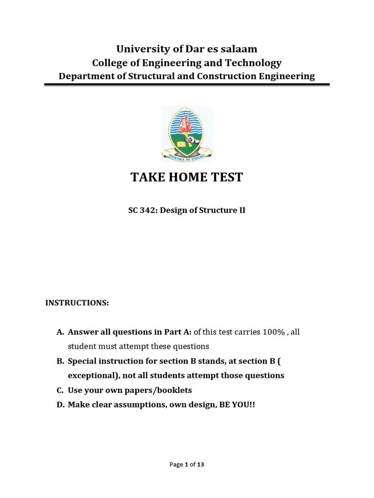 Structural Design Test SC 342 Guide | PDF | Beam (Structure) | Bending