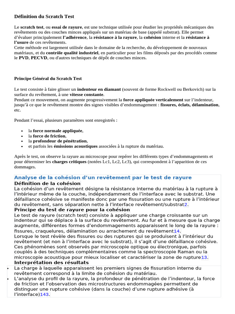 Définition du Scratch Test | PDF | Dureté (matériau) | Déformation ...
