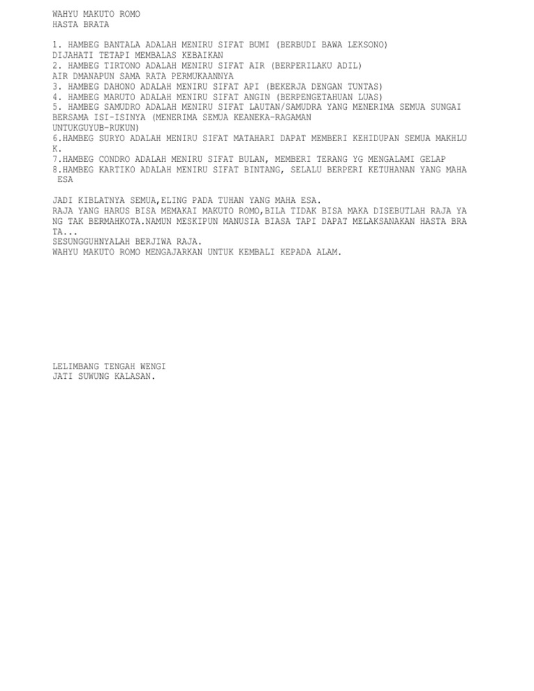 Wahyu Makuto Romo dan Hasta Brata | PDF