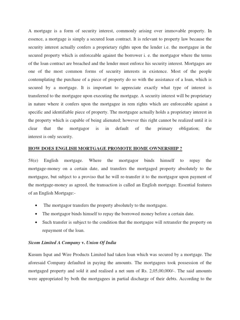 A Mortgage Is A Form of Security Interest PDF Security Interest