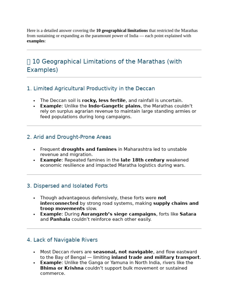 10 Geographical Limitations of The Marathas (With Examples) | PDF