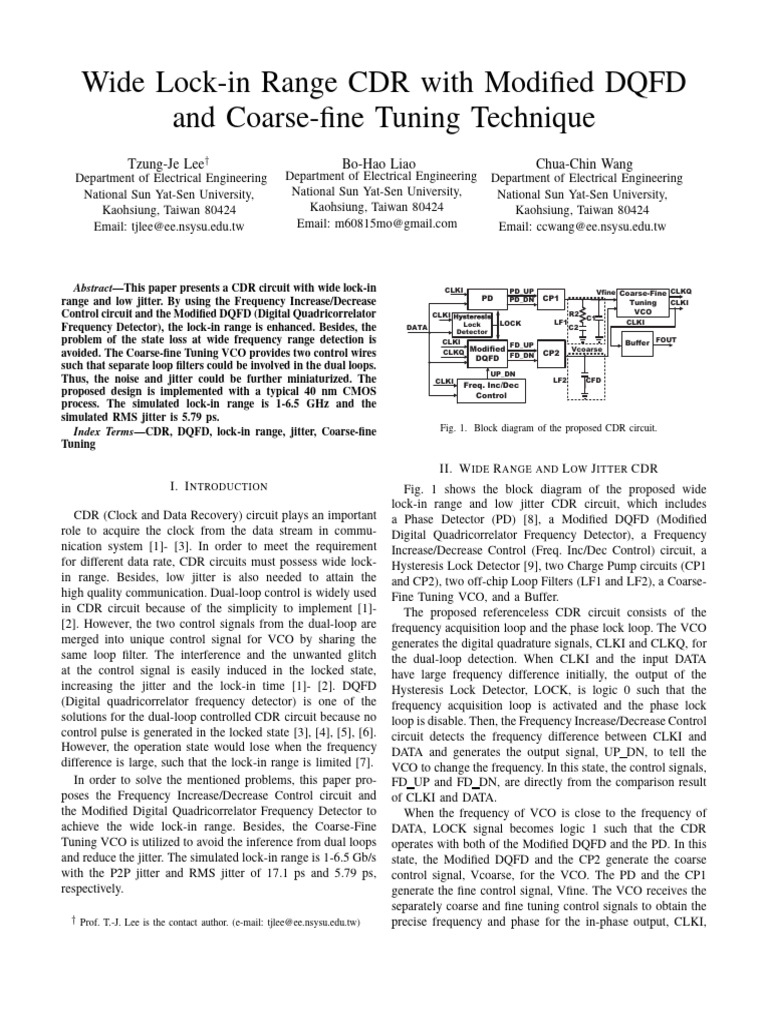 Wide Lock-In Range CDR With Modified DQFD and Coarse-Fine Tuning ...