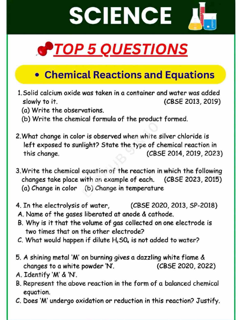 Most Repeated Questions Class 10 Science | PDF