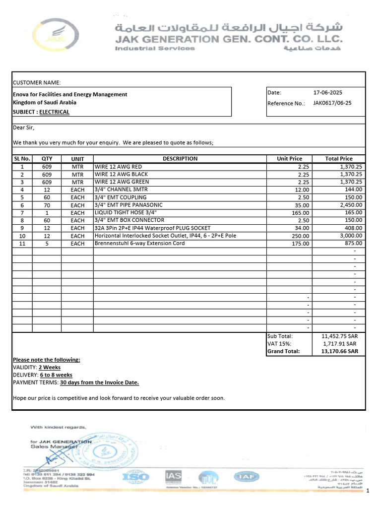 Electrical Quotation and Pricing Details | PDF | Electrical Connector ...