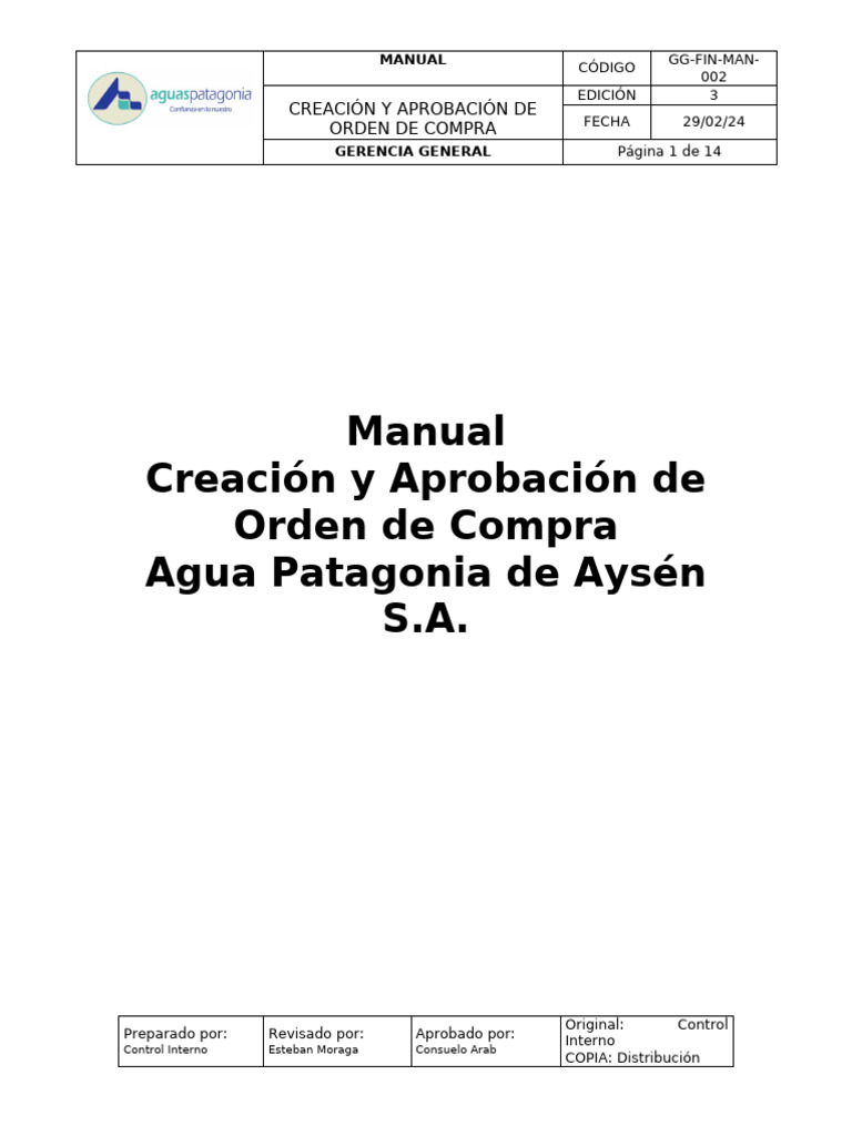 GG-FIN-MAN-002 Manual de Orden de Compra | PDF