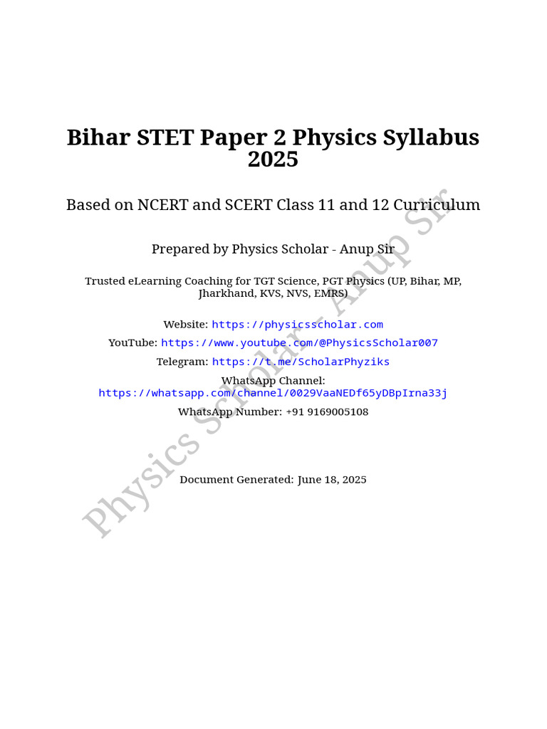 Bihar STET Physics Paper 2 Syllabus 2025 | PDF | Momentum | Newton's ...