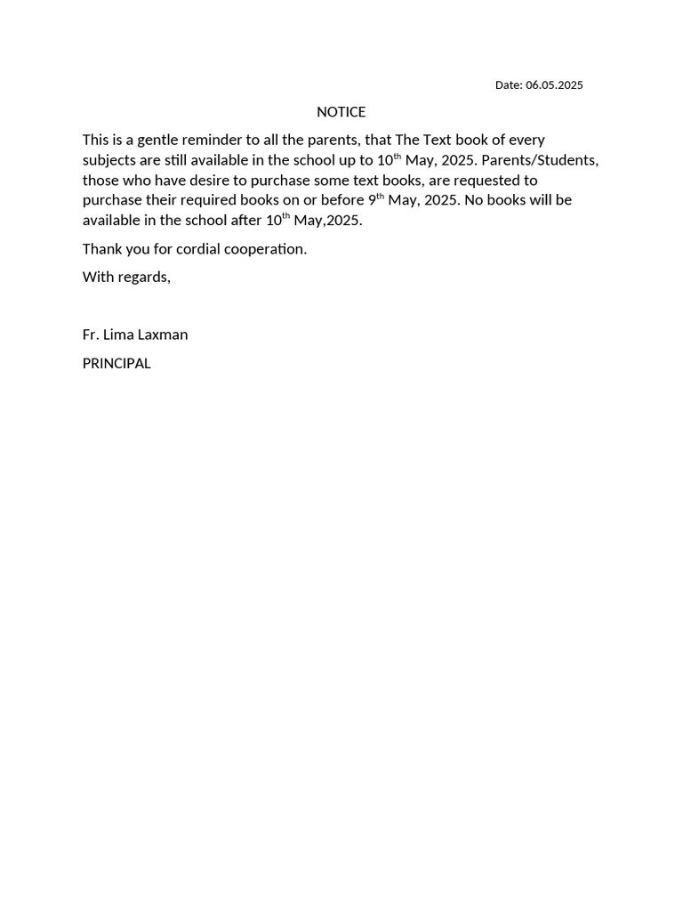 Notice On Last Date of Book Selling. | PDF