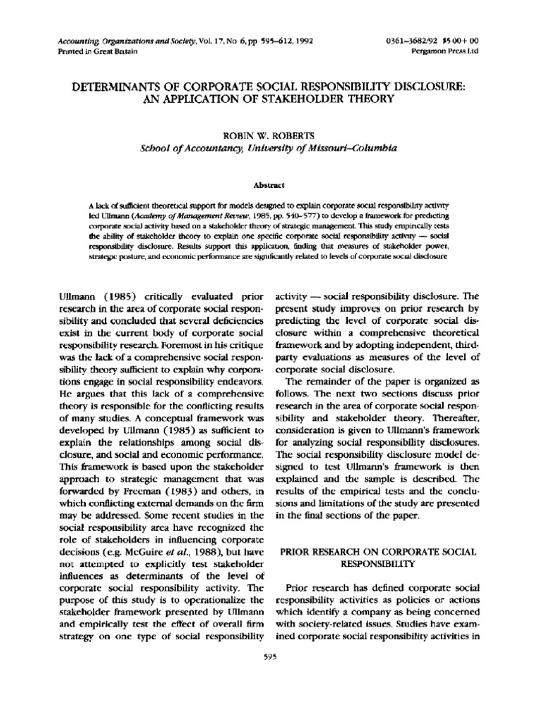 Determinants of Corporate Social Responsibility Disclosure | PDF ...