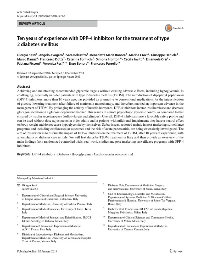 Ten Years of Experience With DPP-4 Inhibitors For The Treatment of Type ...