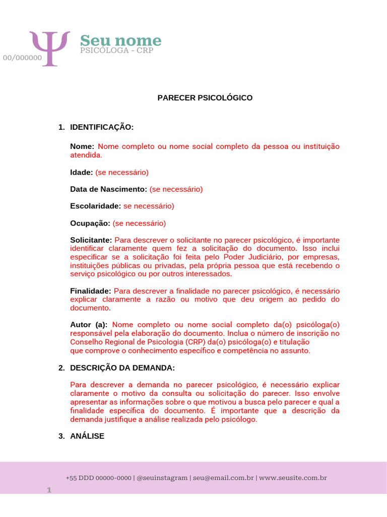 Modelo de Parecer Psicológico | PDF | Psicologia