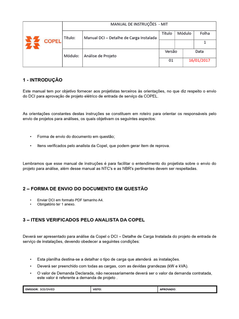 Instruções para Envio do DCI COPEL | PDF
