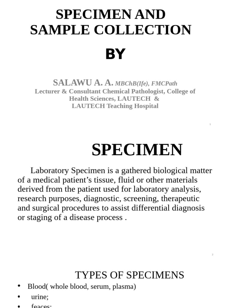Specimen and Sample Collection - DR Salawu | PDF | Blood Plasma | Blood