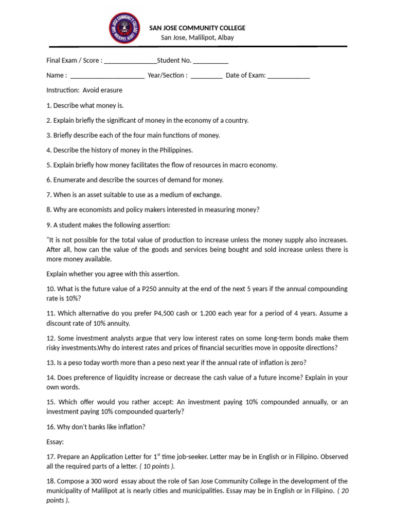Final Term Exam. 2024 CBA | PDF | Money | Interest Rates