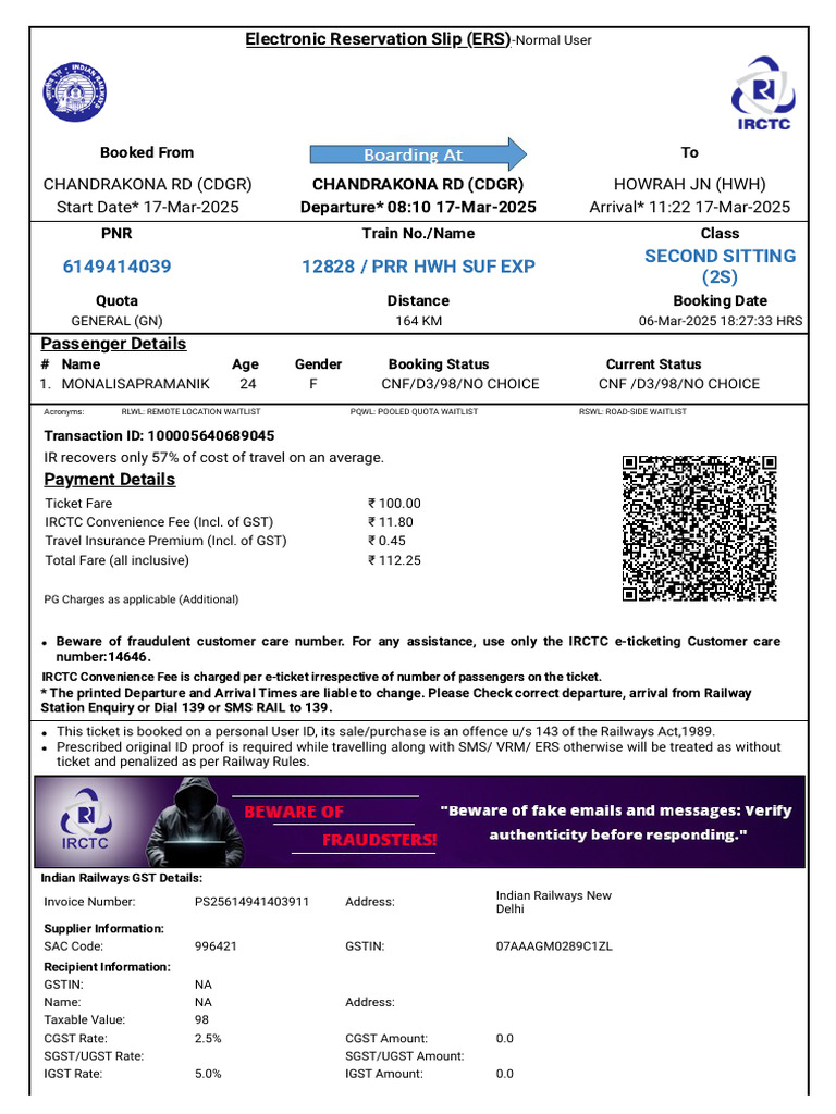 Indian Railways Ticket Booking Details | PDF | Payments