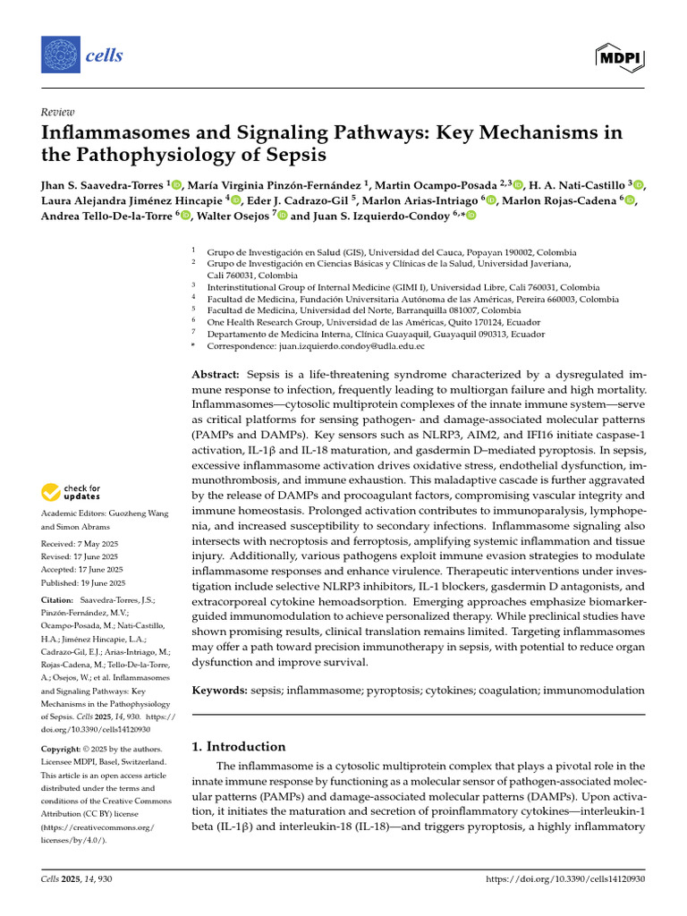 Inflammasomes in Sepsis Pathophysiology | PDF | Toll Like Receptor ...