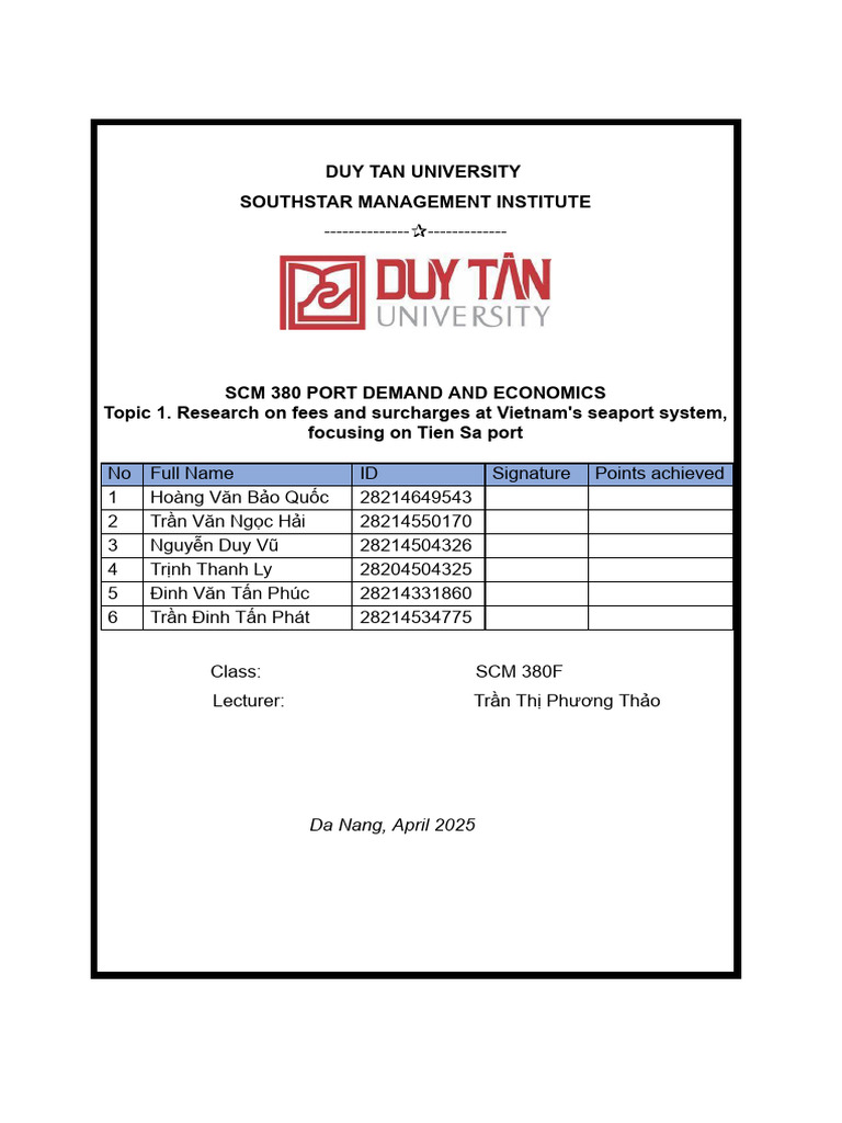 Tien Sa Port Fees and Economics Overview | PDF | Tonnage | Shipping