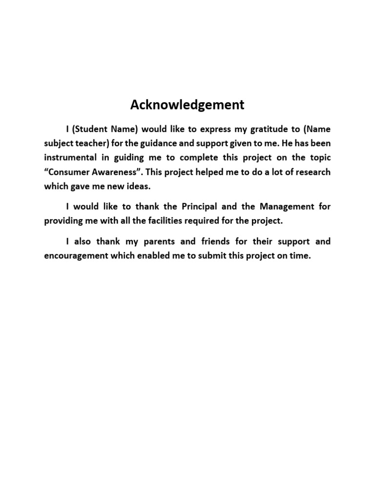 Acknowledgement for Consumer Awareness Project | PDF