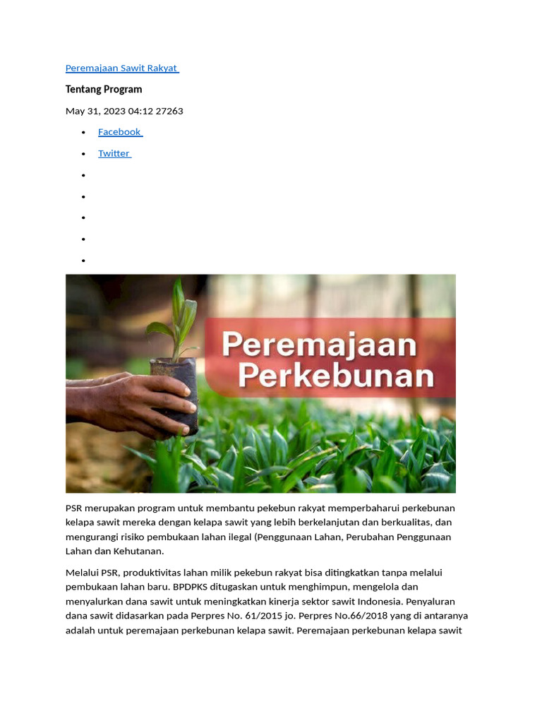 Program Peremajaan Sawit Rakyat | PDF
