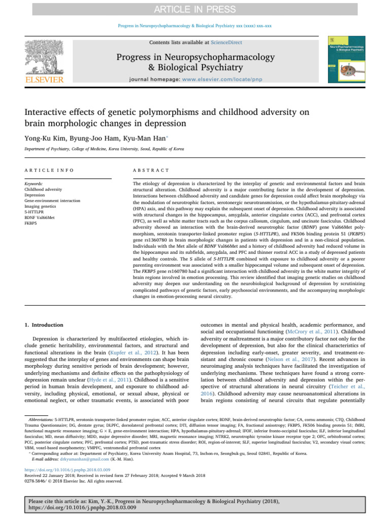 Interactive Effects of Genetic Polymorphisms and Childhood Adversity On ...
