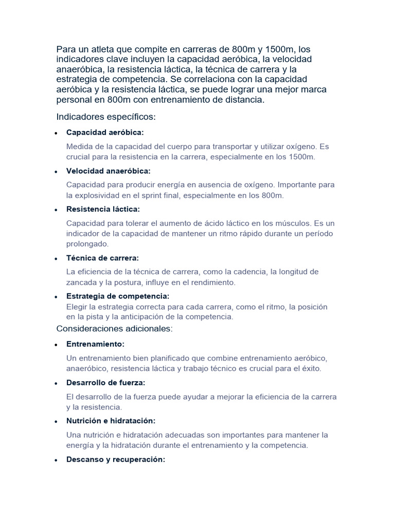 Para Un Atleta Que Compite en Carreras de 800m y 1500m | PDF
