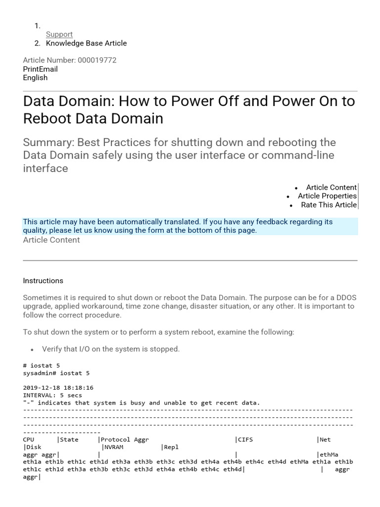 Data Domain Power Off and Reboot Guide | PDF | Information Technology ...