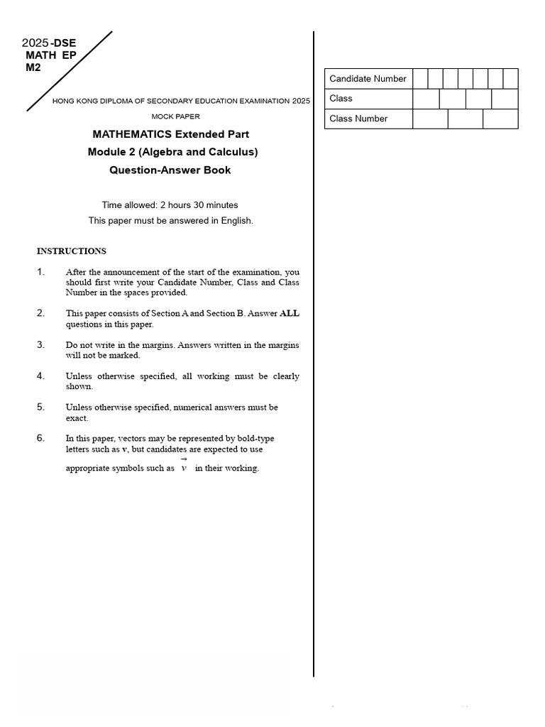 M2 Mock 2 | PDF | Mathematics | Equations