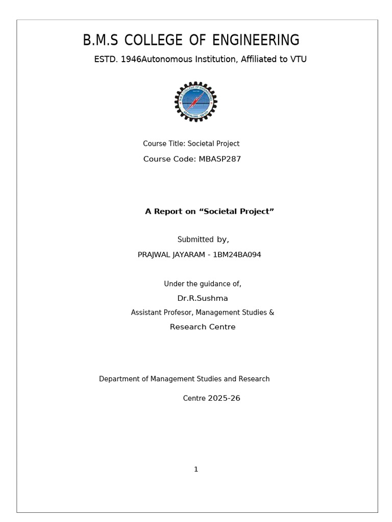 Societal Project Report - BMSCE 2025 | PDF | Corporate Social ...