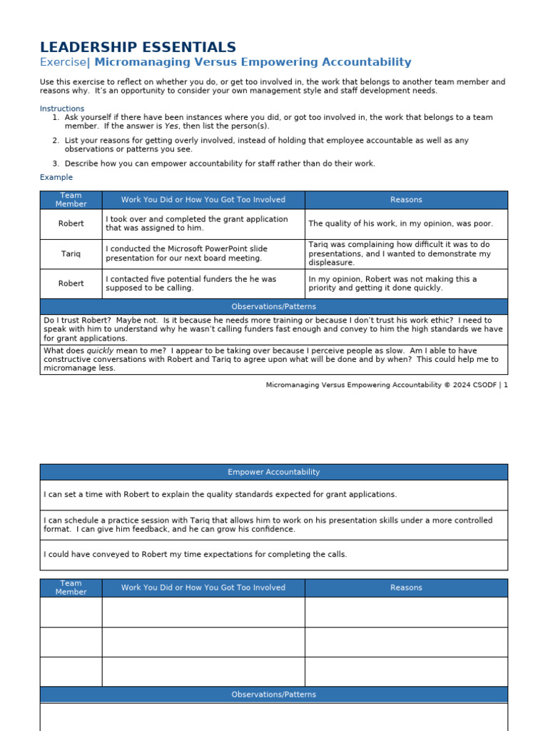 C3P8 Exercise - Micromanaging Versus Empowering Accountability | PDF ...