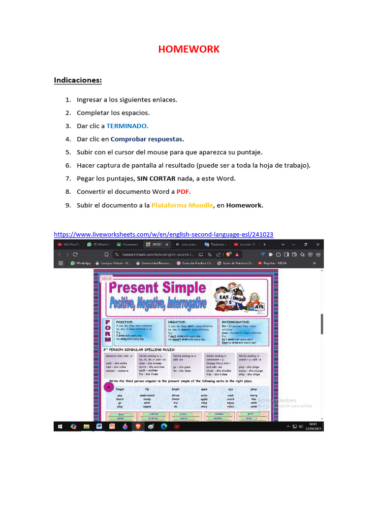 Homework - Grammar Present Simple | PDF