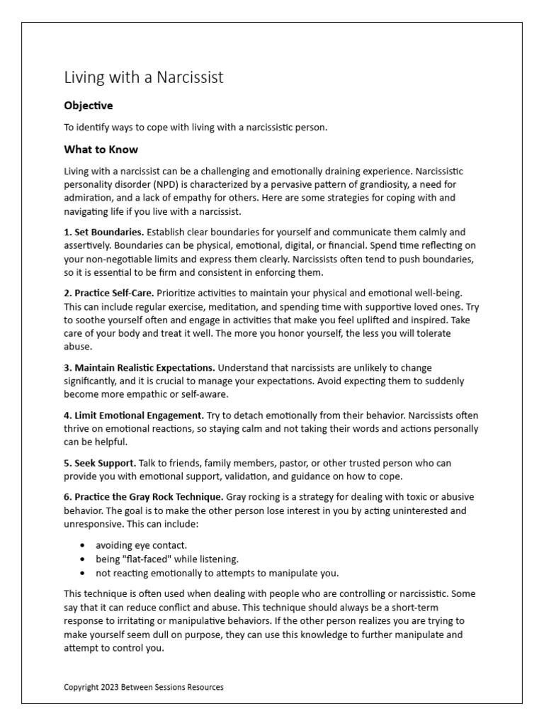 Coping Strategies for Living with a Narcissist | PDF | Narcissism ...