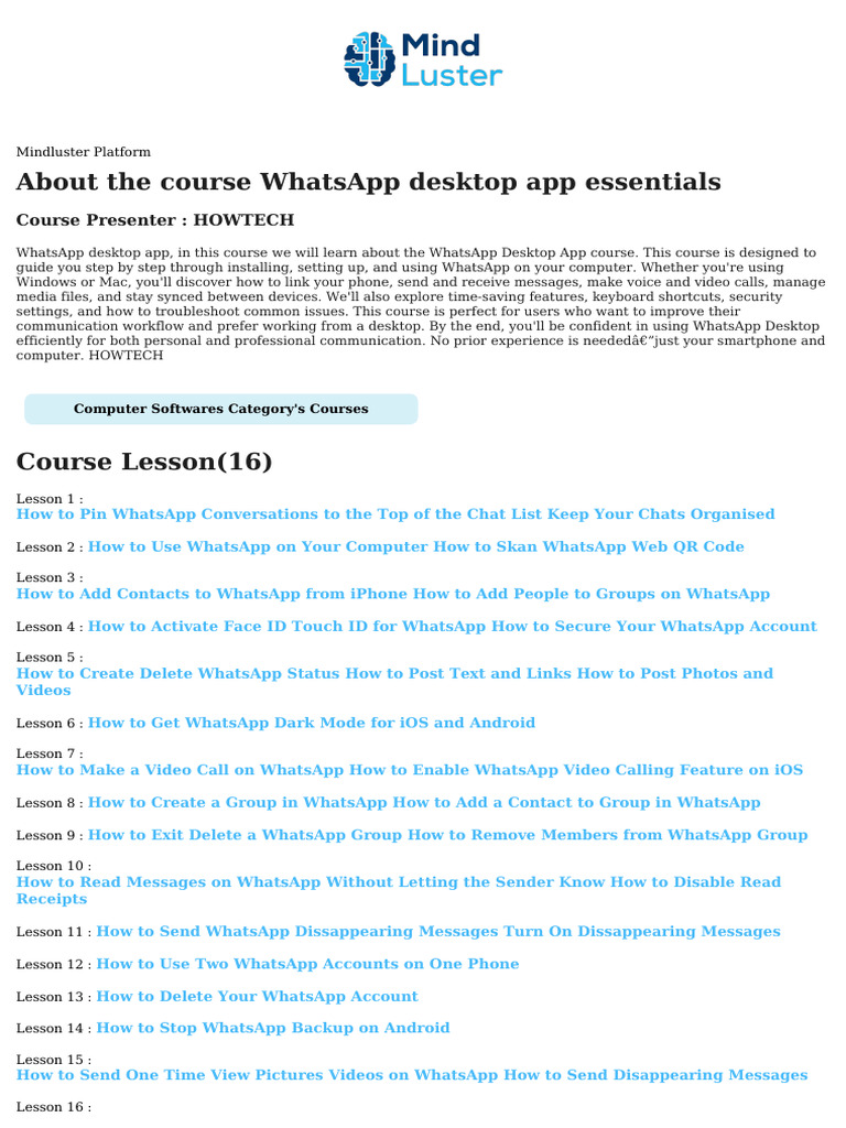 WhatsApp Desktop App Course Guide | PDF | Microsoft Excel | Ios