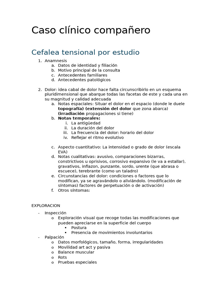 Cefalea Tensional: Caso Clínico Aníbal | PDF | Dolor de cabeza | Dolor