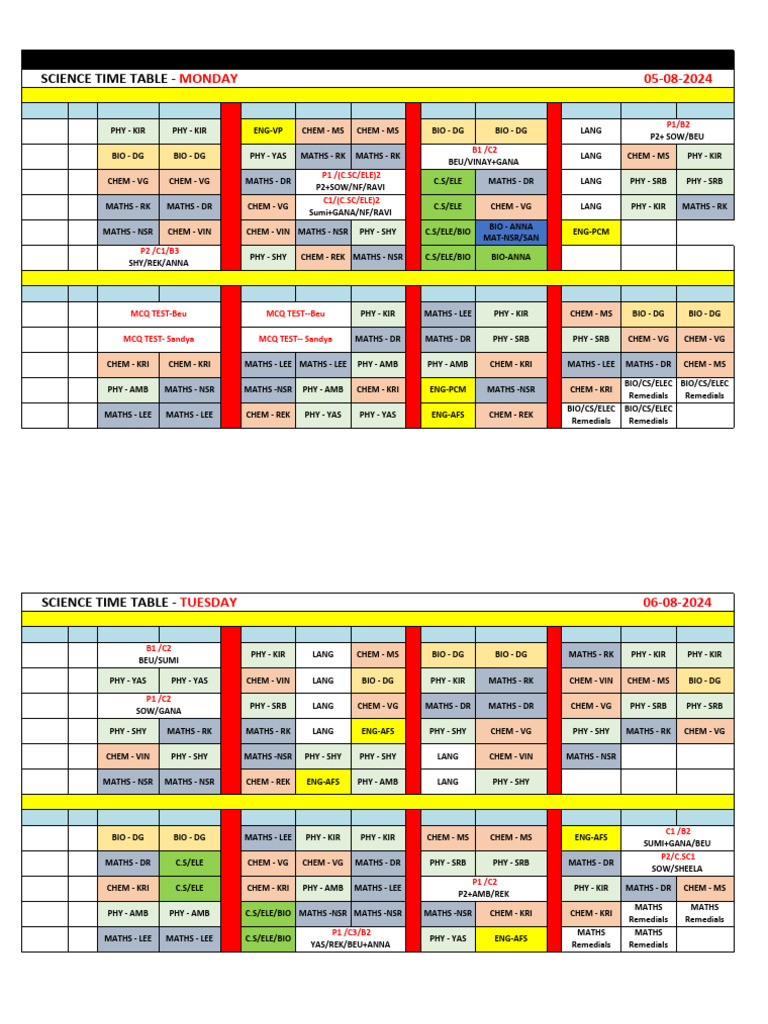 Science Timetable 05-08-24 | PDF