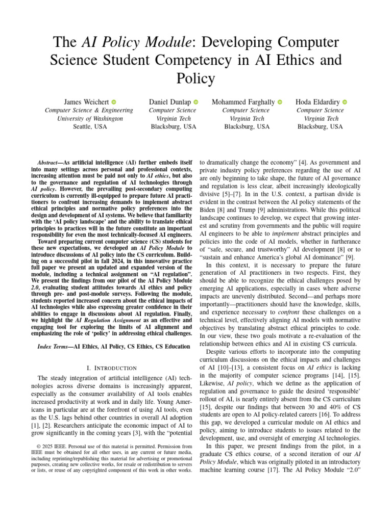 The AI Policy Module Developing Computer Science Student Competency