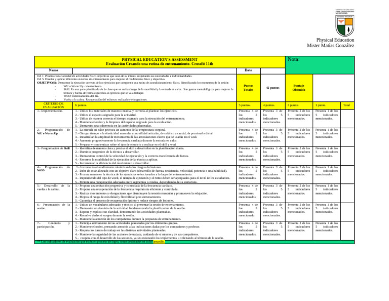 Nota:: Physical Education'S Assessment Evaluación Creando Una Rutina de ...