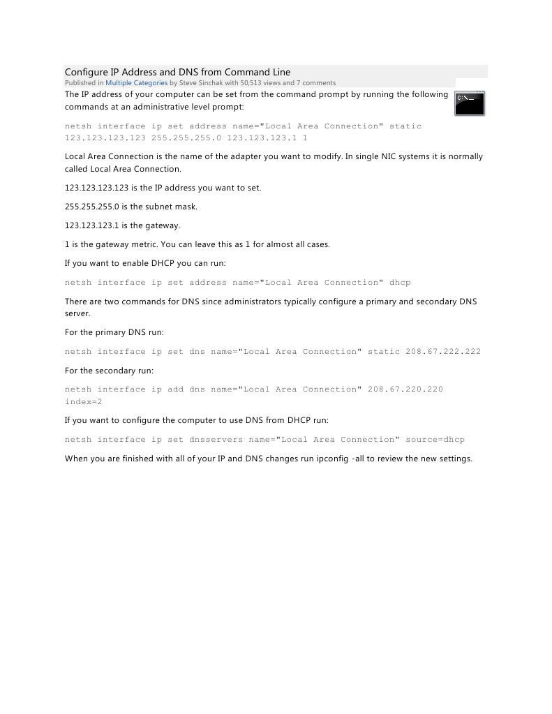 Command Line IP & DNS Setup Guide | PDF