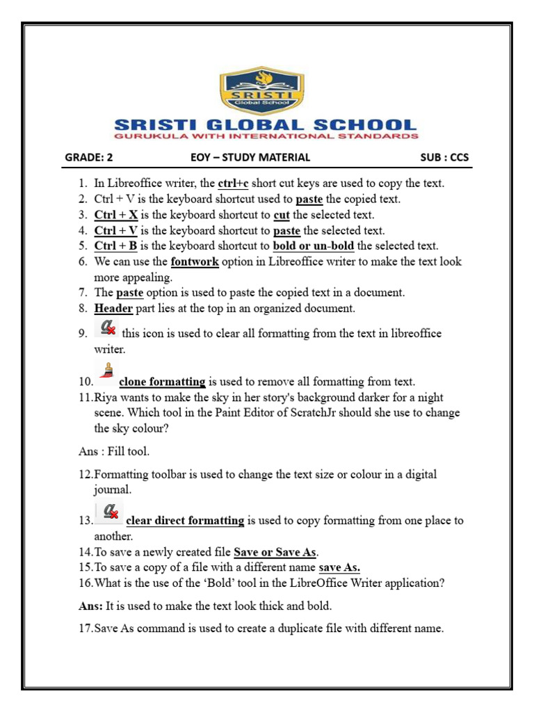 Grade: 2 Eoy - Study Material Sub: Ccs | PDF