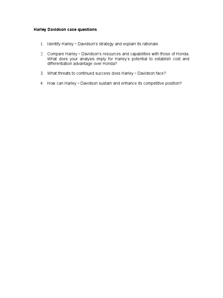 BS Harley Davidson Case Questions PDF