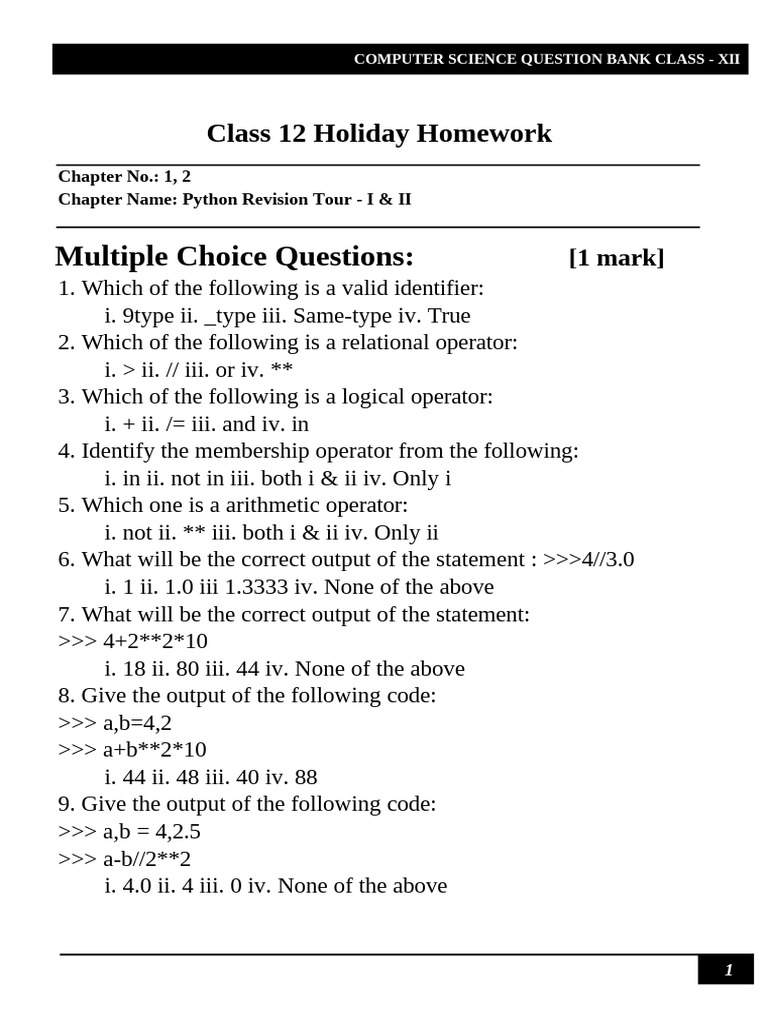 Class 12 Python MCQ Question Bank | PDF | Control Flow | Python ...