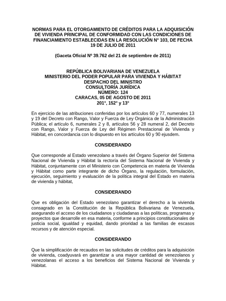 Normas para El Otorgamiento de Creditos para Adq de Viviendas | PDF ...
