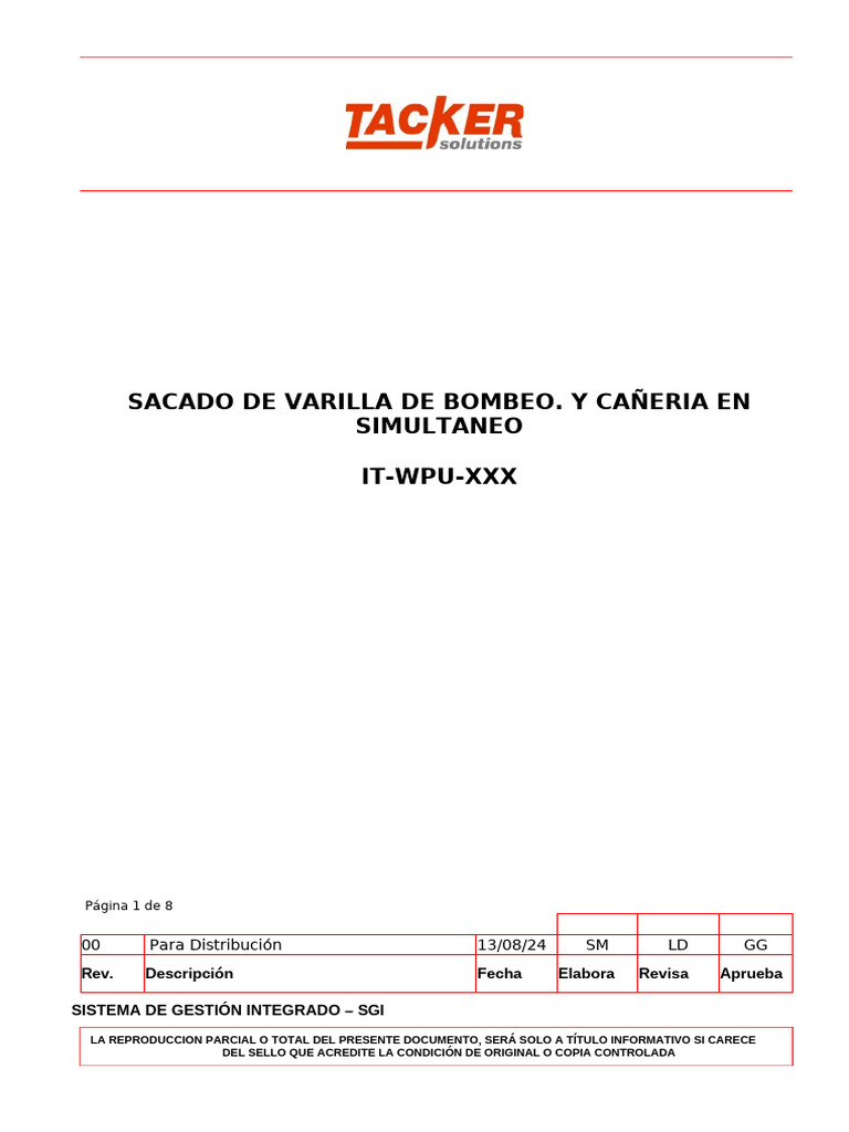 It-Wpu-007 - Sacado de Varilla de Bbeo. y Cañeria en Simultaneo | PDF ...