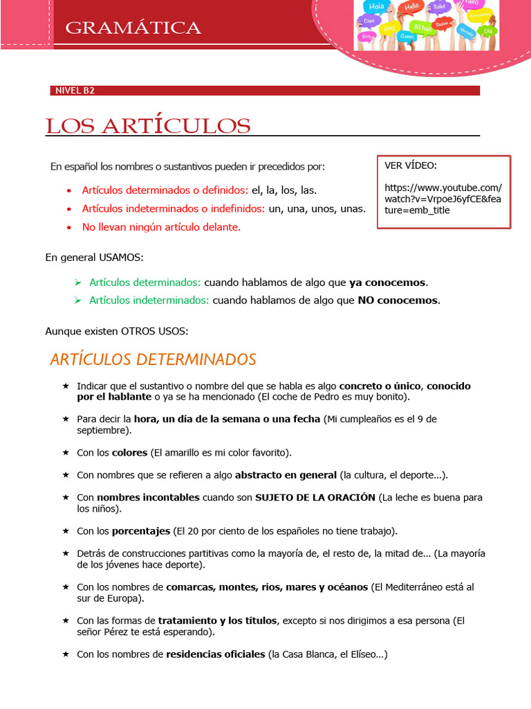 Uso de Artículos en Español B2 | PDF | Adjetivo | Idiomas