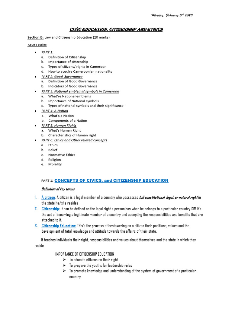 Civic Education and Moral Ethics of Humans. | PDF | Governance ...