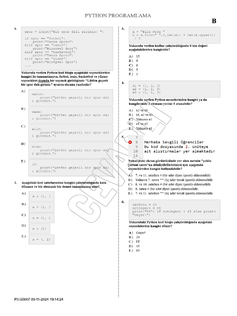 Vize Python 2024 Güz | PDF