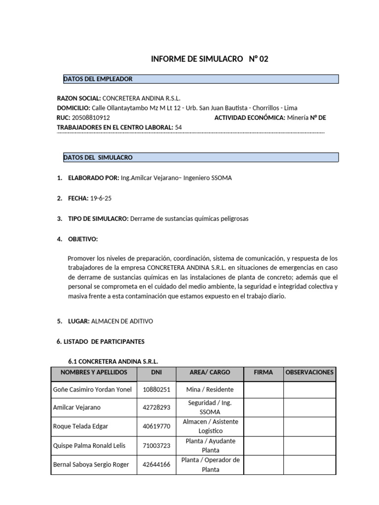 Simulacro de Derrame Químico en Concretera | PDF | Contaminación ...