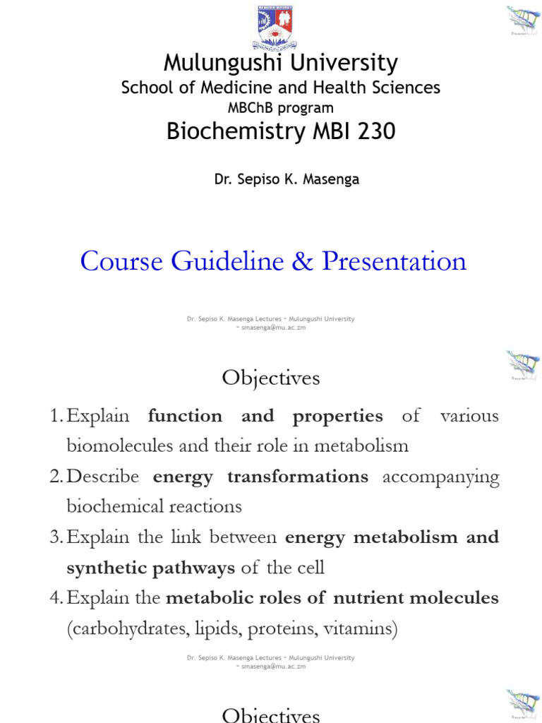 Biochemistry Course Guidelines MBI 230 | PDF | Metabolism | Biochemistry
